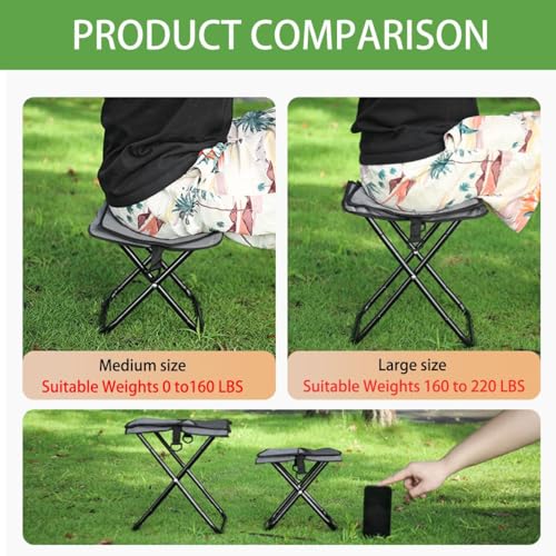 2-in-1 Collapsible Camping Stool & Sling Bag / 220LB Load Capacity Folding Portable Fishing Stool/Collapsible Stool for Camping, Hiking, Fishing, Gardening & Beach Outdoor Activities - color: Grey, size: Large
