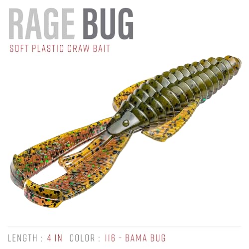 Strike King Rage Bug Fishing Lure, Soft Plastic Grub, Unique Design, Subtle Action - color: Bama Bug, size: 4"