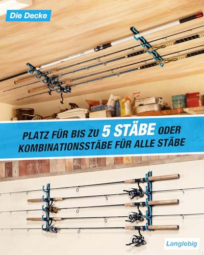 Ghosthorn Fishing Rod Holders for Garage Fishing Pole Holders Ceiling or Wall Mounted Fishing Rod Rack garage Storage Organizer Fishing Gear Equipment for Men Women (Blue, 1 Pack) - size: 1 pack holds up 5 rods, style: Blue