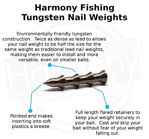 (10 Pack) - Harmony Fishing Company Tungsten Nail Weights [Select Size] (Lead-Free/No Lead Nail Weights for Neko/Wacky Rig Fishing) (Natural, 1/32oz) - size: 1/32oz
