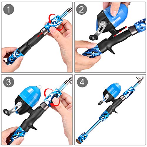 ODDSPRO Kids Fishing Pole - Portable Telescopic Kids Fishing Rod and Reel Combo Kit - with Spincast Fishing Reel Tackle Box for Girls, Youth - color: Blue, size: 4.92 ft