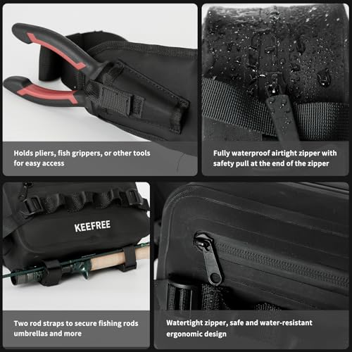 Waterproof Waist Bag with Fishing Rod Holder, Fanny Pack with Airtight Zipper Closure Multi-functional Lightweight Tackle Bag for Fly Fishing Outdoor Sports Camping Kayaking (Black)