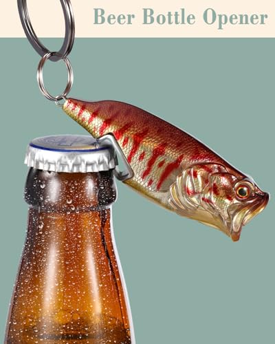 Bass Fishing Lure Keychain, Cool Bass Fish Key Chain Fishing Gifts for Men, Bass Keychains for Fishing Lovers - color: Metallic Crimson