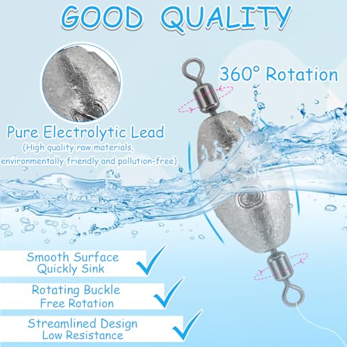 Fishing Weights Sinkers Inline Trolling Fishing Sinkers Egg sinkers with Inner Swivels Oval Drop Lead Fishing Weights for Saltwater Freshwater Fishing - size: 1/2oz-20pcs