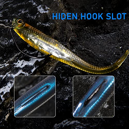 Dr.Fish Soft Plastic Baits, Fork Tail Soft Jerkbait Minnow Lures, 3 to 4-3/4 Inches Soft Swimbaits Jerk Shad Baits Crappie Bass Fishing Lures - color: Chartreuse, size: 4"-5 Pack