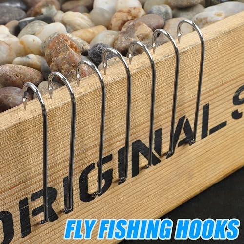 200pcs Fly Hooks for Fly Tying Dry Wet Barbless Nymph Flies Curved Fly Fishing Hooks IGN Carbon Steel Long Shank Jig Hook with Tackle Box 2# 4# 6# 8# 10# - color: Silver, size: 2# - 200 Pack