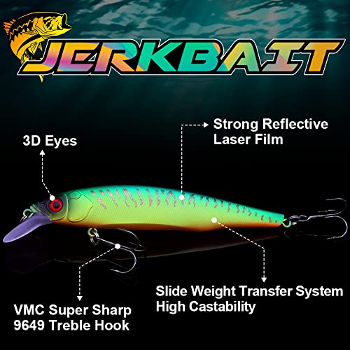 XFISHMAN Jerkbait Kit - Minnow Lure - Suspending - Bass, Smallmouth Bass, Walleye, Largemouth Bass - 1 Piece - color: Mat Tiger, size: 110mm（4-3/8"in）