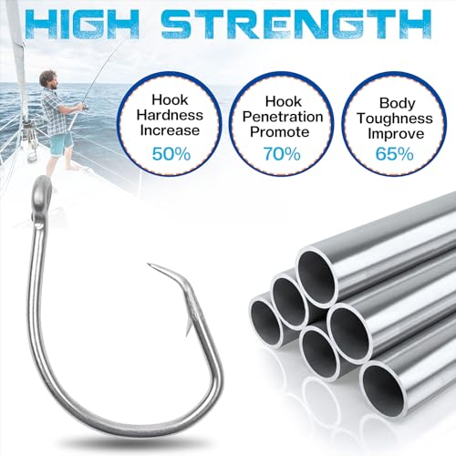 Circle Hooks Saltwater Fishing Hooks, 20pcs in-line Circle Hooks Wide Gap Tuna Circle Hooks Stainless Steel Short Shank Fishing Hooks Big Game Circle Hooks for Catfish Bluegill Tuna Bass