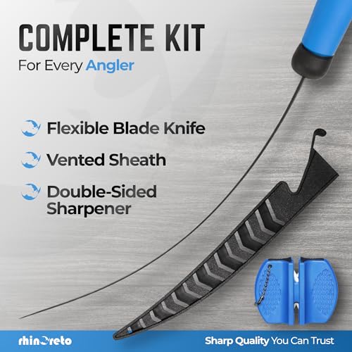 Rhinoreto Fillet Knife for Fish - Razor Sharp G4116 German Stainless Steel Blade, 6.5 Inch Professional Filleting & Boning Knife with Non-Slip Handle, Protective Sheath & Sharpener - color: Blue, size: 6.5"
