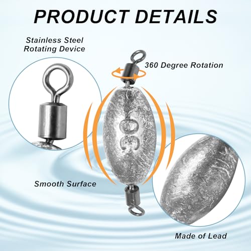 Zorfeter Inline Fishing Weights, Trolling Sinkers Quick Set Up Swivel Weights, Lead Sinkers for Catfishing/Offshore Fishing - size: 30g/1oz-10 pcs