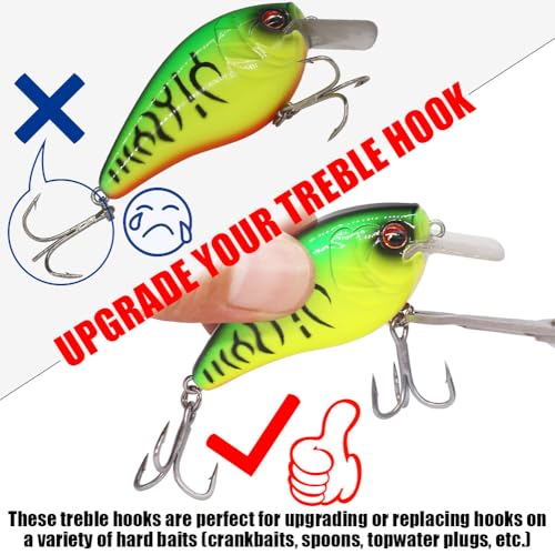 Fishing-Treble-Hooks-5X-Extra-Strong-Heavy-Duty Ultra Anti-Rust Bulk Hooks for Saltwater and Freshwater Fishing Sizes 5/0 to #8 - size: Size:2 24-Pack