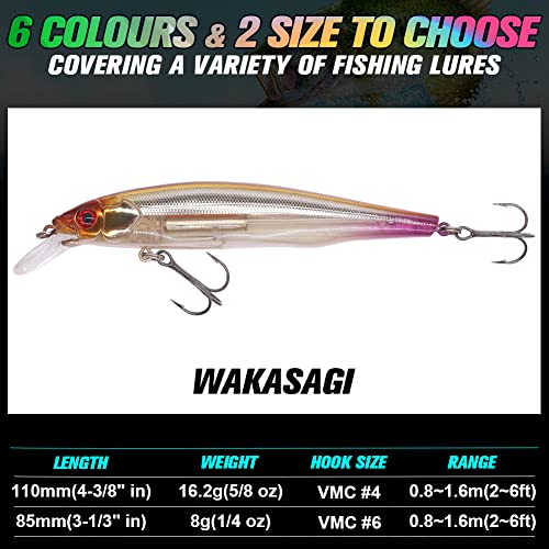 XFISHMAN Jerkbait Kit - Minnow Lure - Suspending - Bass, Smallmouth Bass, Walleye, Largemouth Bass - 1 Piece - color: Wakasagi, size: 110mm（4-3/8"in）