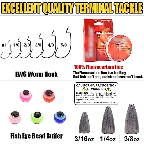 Texas-Rigs-for-Bass-Fishing-Leaders-with-Weights-Hooks-Rigged-Line-Kit - size: 4/0 Hooks-3/8 oz Weight-5pcs
