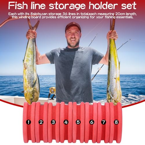 2 Sets Fishing Line Foam Spools & Board 16-Slot Fishing Line Storage Organizer Box ABS Spool Holder for Boat Sea Saltwater