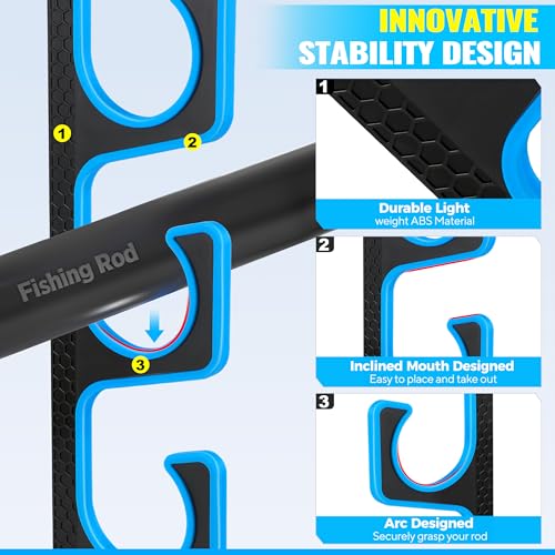 PLUSINNO H5P Fishing Rod/Pole Holders for Garage, Wall or Ceiling Mounted Fishing Rod Holder with Soft Protective Pad, Fishing Rod Storage Organizer Holds up to 5/10/20 Rod or Combos or Nets - color: 4 Pack hold up 20 rods