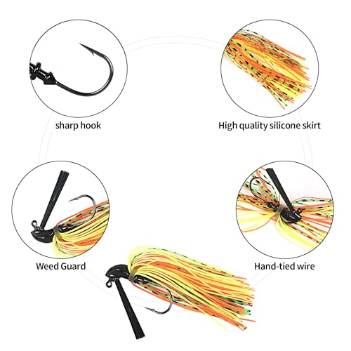 Bass Bladed Fishing Lures Jigs: 5pcs Swim Silicone Skirts Flipping Lures Hook Pitching Bait - color: Multi Color
