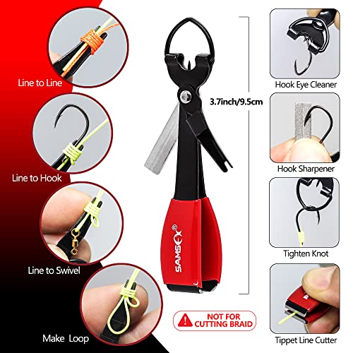 SAMSFX Aluminum Fishing Pliers Hook Remover Braid Line Cutter with Coiled Lanyard, Fly Fishing Knot Tying Tool & Retractors - color: 7'' Split Ring Nose, Gray & Red Handle