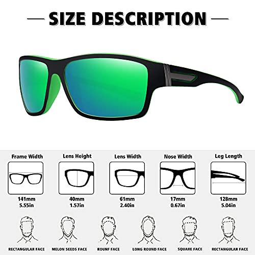 STORYCOAST Polarized Sports Sunglasses for Men Women Unbreakable Frame Cycling Fishing Driving - color: Black Frame-green Mirror Lens