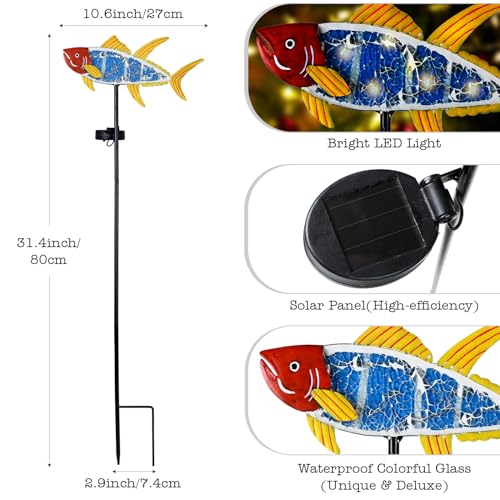 Yiosax-Solar Outdoor Lights Decorative-Yard Outdoor Decorative - Garden Stakes Fish Decorative Waterproof 7 LED Light Decor Ocean Beach Theme for Lawn Path Yard Decoration Gift Idea - style: Fish