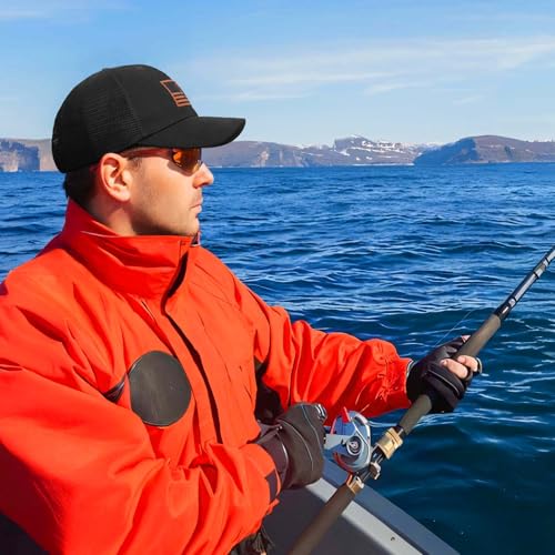 Fishing Gifts for Men - Snapback & Trucker Hats - American Flag Outdoor Fishing Hat - color: 01.black(bassflag)