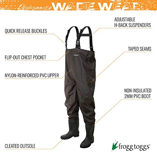FROGG TOGGS Men's Rana II PVC Waterproof Fishing Bootfoot Chest Wader for Fishing, Felt - color: Cleated, size: 7