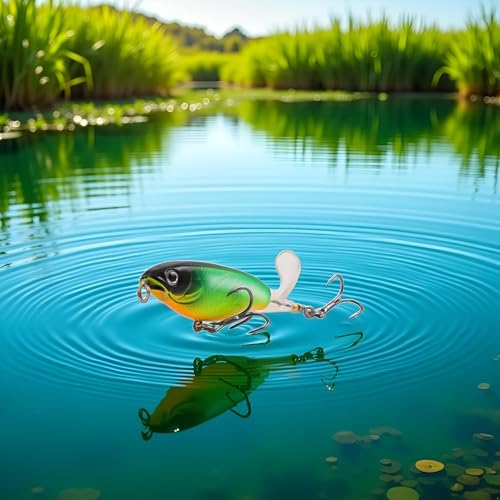 Topwater Fishing Lures Bass with Floating Tractor Rotating Tail Barb Treble Hooks Artificial Hard Bait Swimbait Lures Surface Crankbait for Bass Trout Walleye Pike Musky Fishing Topwater