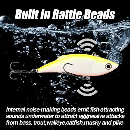 Lipless Crankbait Rattle Trap Fishing Lures Topwater Bass Fishing Lures for Walleye Trout Musky Long Casting Distance Freshwater Saltwater 2.96in/0.39oz FS/YE-06 - style: A1,5pcs