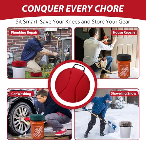 5 Gallon Bucket Seat with 3" Thick Seat Foam Cushion, 360°Swivel Bucket Lid Seat, Waterproof & Silent Bucket Seats for Dove Duck Hunting, Ice Fishing, Baseball, Camping - color: Red
