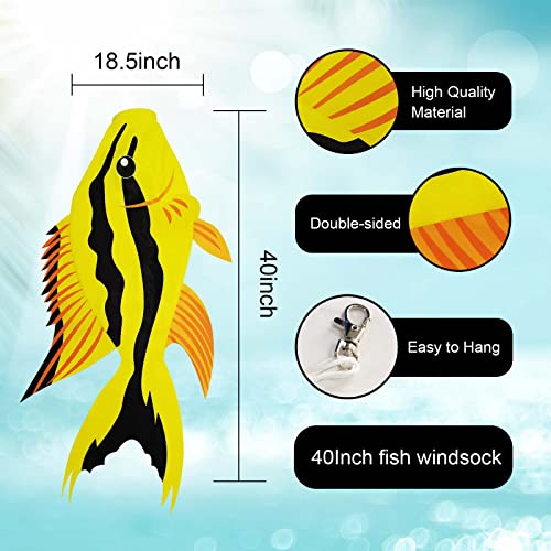 Fish Windsock | Heavy Duty Outdoor Wind Sock for Gardens, Patios, and Decks - color: yellow