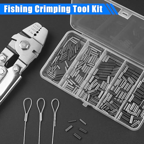 Fishing Crimping Tool Kit Wire Crimping Tool Stainless Steel Fishing Crimping Pliers with 300pcs Aluminum Crimp Sleeves Kit Effort-Saving Wire Crimper Tool, 4 Size Crimp Sleeves Fishing Tackle Pliers - color: Stainless Steel Crimping Pliers