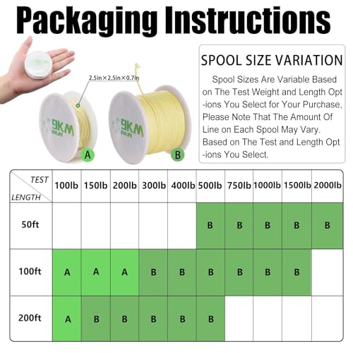 9KM DWLIFE Braided Kevlar Cord, 100lb~2000lb, High Tensile Strength, Abrasion, Flame Retardant, Kite String, Fishing Line, Model Rocket Shock, Tactical Survival Paracord - size: 750lb | 2.3mm(Dia.)x50ft