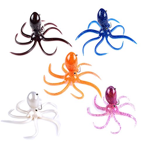 Artificial Octopus Swimbait, Skirt Tail Lure | 3.54/7.87/9.45in, jig head sinking trolling bait. Lingcod, bass, rockfish, saltwater. - color: 5 Colors-7.87inch/6.35oz-5pcs