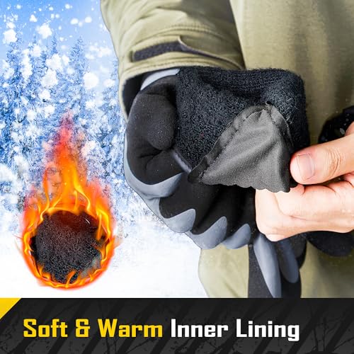 COOLJOB Thermal Warm Winter Work Gloves with Grip, Rubber Coated Touchscreen Waterproof Freezer Gloves for Warehouse, 1 Pair - color: Dark Gray, size: Small