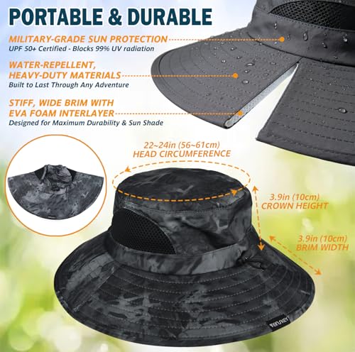 Wide Brim Sun Bucket Hat, Waterproof Boonie Hat for Men & Women | UPF 50+ UV Protection, Adjustable Fit, Chin Strap & Sweatband, Foldable Durable for Fishing Hiking Garden Beach - color: 05 Grey (Camo)