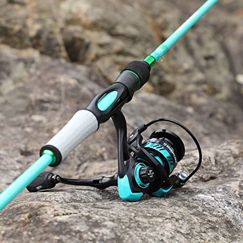 One Bass Spirit Flame Fishing Rod Reel Combo, Spinning Fishing Pole with Graphite 2Pc Blanks, Stainless Steel Guides - color: Blue, size: 6'0"Medium-Fast with 1000 Reel