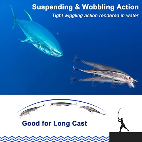 OROOTL Saltwater Fishing Lures Kit, 6 Pack Assorted Surf Fishing Jerkbait Minnow Lures Hard Baits Popper Plugs for Striped Bass Offshore Ocen Gear Tackle