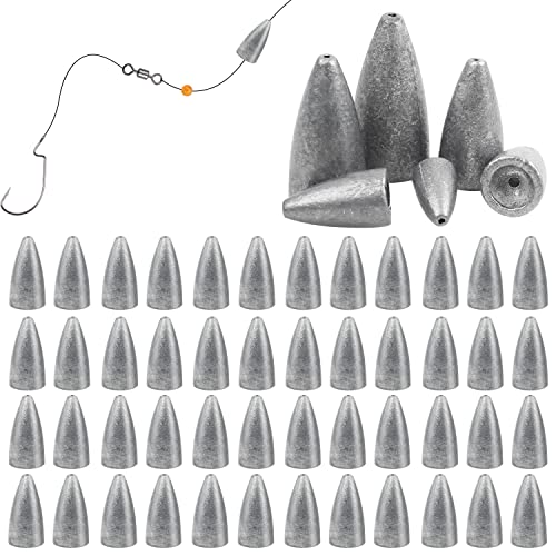 Fishing Weights Sinkers, 50pcs Bullet Fishing Sinkers Worm Weights Slip Sinkers Sliding Fishing Weight for Bass Fishing Pitching and Flipping Texas Rig Saltwater Freshwater Fishing Tackle - style: 1/2oz-50pcs