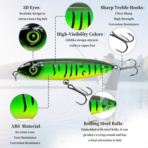 9KM Fishing Lures 6-Pack Popper Lure Set with Triple Hooks for Bass Top Water Lures Fishing Lures Bass