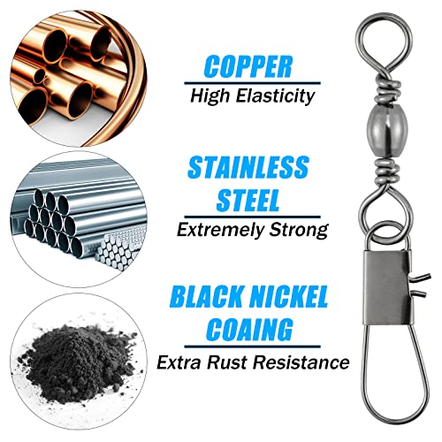 Dr.Fish 50 Pack Fishing Snap Swivels, Barrel Swivels Fishing Tackles, Stainless Steel Safty Interlock Snaps Leader Line Lure Connector Fresh&Saltwater 26-132Lb - size: #5(40LB)-50 Pack