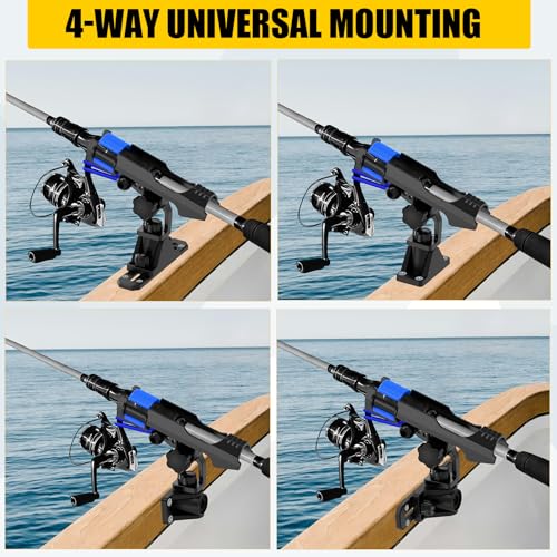 GearTrust 2-in-1 Fishing Rod Holder for Boat Kayak Rod Holder Track Deck Mount, Secure Fishing Pole Holders with Three Tier Rod Protection,Dual T Bolt, Bungee Cord & Sliding Loop
