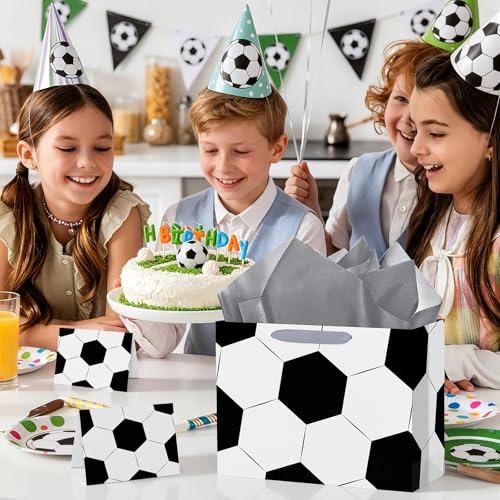 Hooqict Large Soccer Gift Bag Soccer Birthday Gift Wrap Bag with Handles, Tissue Paper, Greeting Cards for Kids Boys Men Sports Themed Goodie Treat Party Favors - color: Soccer