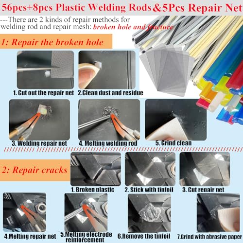 220W Plastic Welder,2 in 1 Plastic Welding Kit 1000PCS Hot Staples Plastic Repair Kit With 100PCS Plastic Welding Rods Car Bumper Repair Kit for Most Plastic Repair - color: Yellow