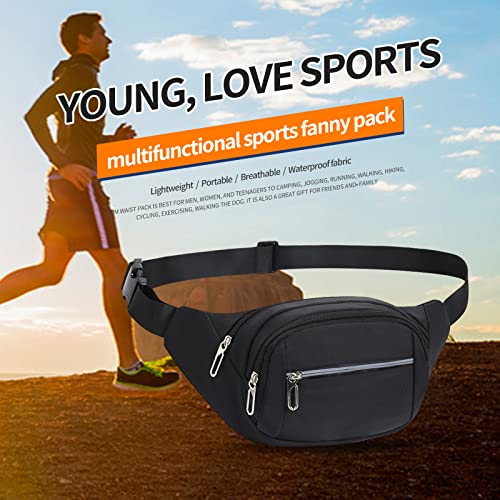 Crossbody Fanny Pack for Men&Women,Large Waist Bag & Hip Bum Bag with Adjustable Strap for Outdoors Workout Traveling Casual Running Hiking Cycling - color: Black