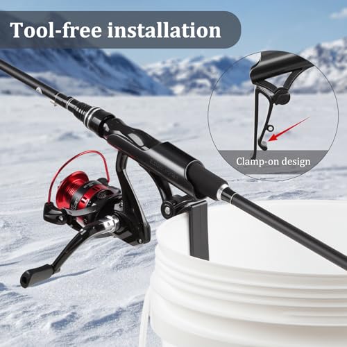 Huntury Adjustable Bucket Rod Holder for Ice Fishing, Clip On Mount, Foldable, Adjustable Angle, Ice Fishing Accessories, Ice Fishing Gear - style: Single - Adjustment