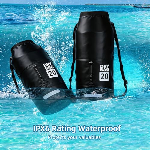 20L Waterproof Dry Bag - Floating Heavy Duty PVC Dry Sack - for Boating, Fishing & Beach - Backpack Style Waterproof Bag for Men & Women - color: Black, size: 20L