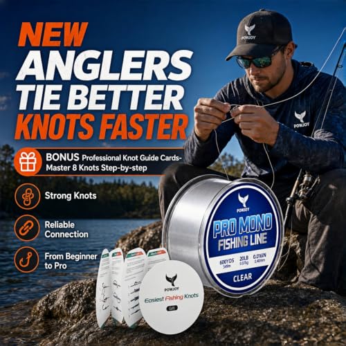 Monofilament Fishing Line with Knot Guide Card, Tangle-Free Snap Ring for No More Mess, Low Memory Smooth Casting Nylon Mono String, 15/20/30/50/80LB, 220-1050 Yards - color: Clear, size: 20LB 600Yards