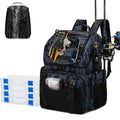 RUCYEN Fishing Backpack, 45L Large Cooler Fishing Tackle bag with Rod Holders & Rain Cover, Water-resistant Store Gear(With 4 Tackle Boxes) - color: Black Camo(With 4 Tackle Boxes)