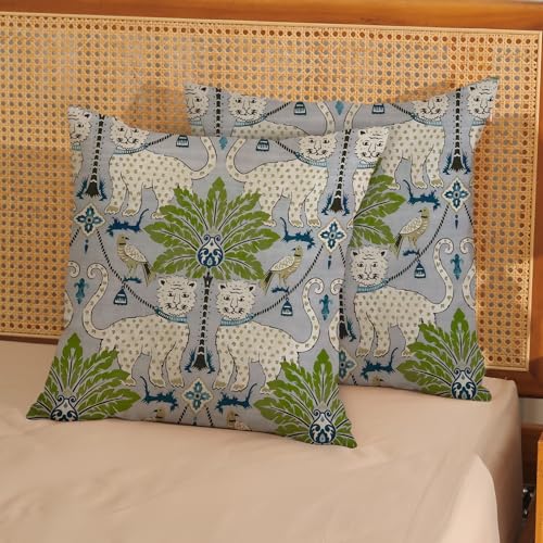 Blue Green Outdoor Pillow Covers 16x16 Inch 2 Pcs Boho Vintage Tropical Palm Leopard Decor Throw Pillows Summer Coastal Farmhouse Decoration Pillowcase Linen Cushion Cover for Couch Sofa Bed - color: Blue Green Leopard, size: 16" x 16" (Pack of 2)