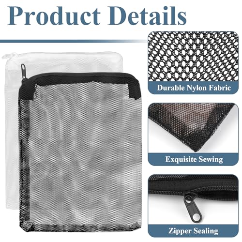 16 Pcs Aquarium Filter Media Bags Extra Fine, 7.8 x 5.9 Inch Filter Media Bag with Zipper, White & Black Aquarium Mesh Bag for Fish Tank Activated Carbon, Ceramic Rings