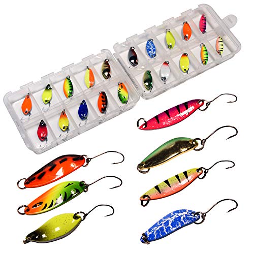 THKFISH Spoon Fishing Lures for Trout Spoons Hard Baits Single Hook Trout Lures Metal Fishing Lures for Char Perch 12Pcs/20Pcs/15Pcs - color: 20pcs